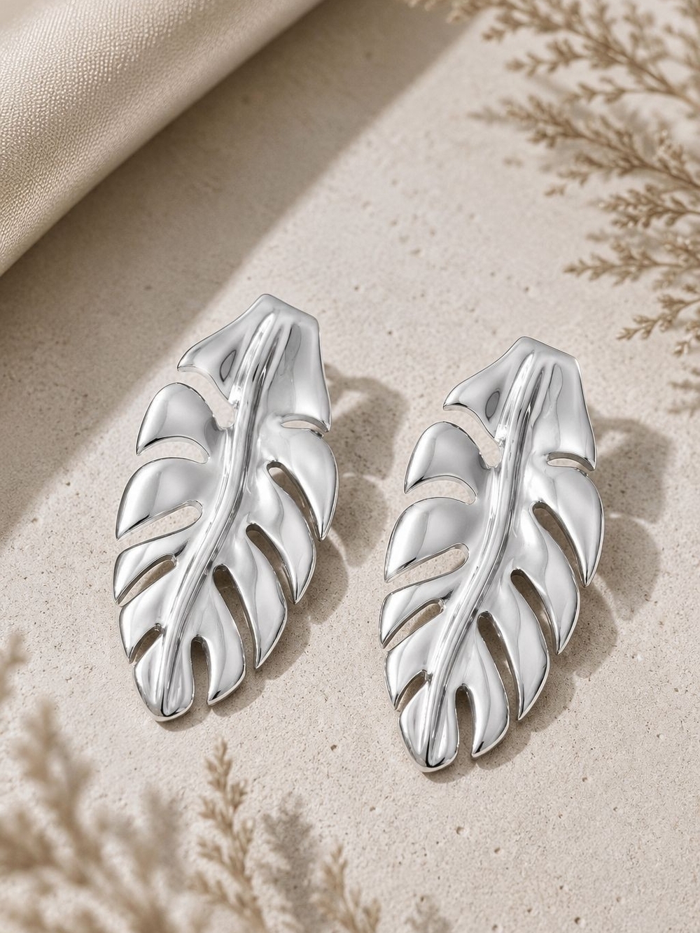 Silver Leaf Drop Earrings - Picture 2 of 7